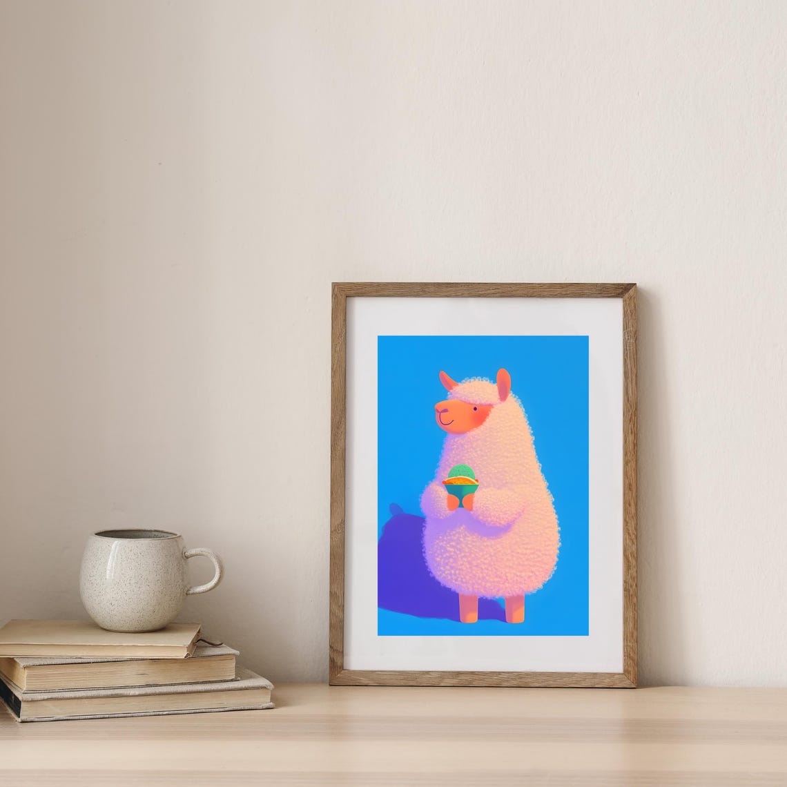 Fluffy Pastel Llama Holding Colorful Ice Cream Sundae Cup Poster - Image 3