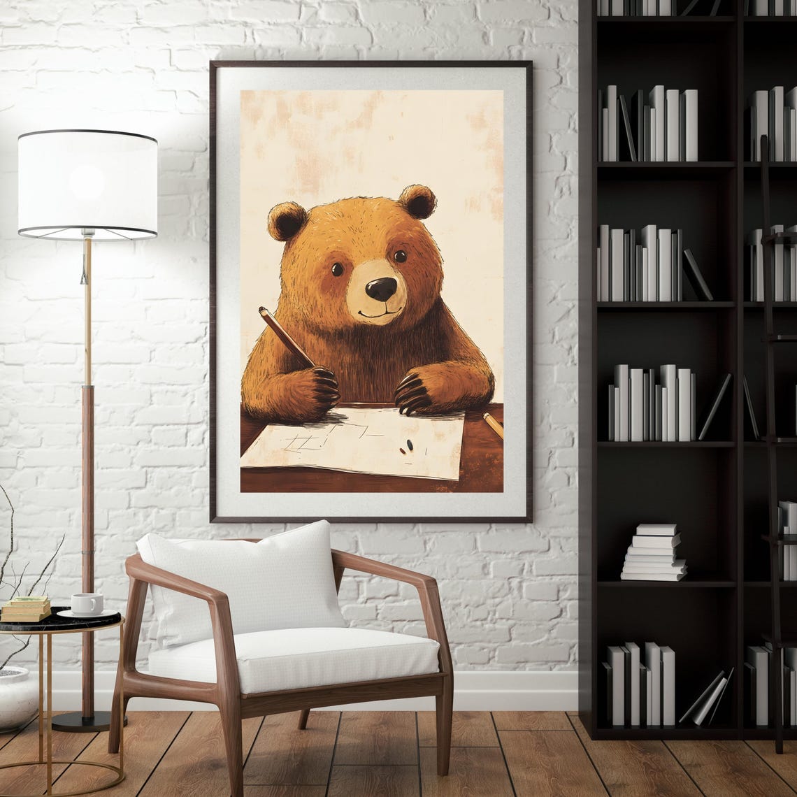 Creative Brown Bear Sketching at a Desk Holding a Pencil Poster - Image 4