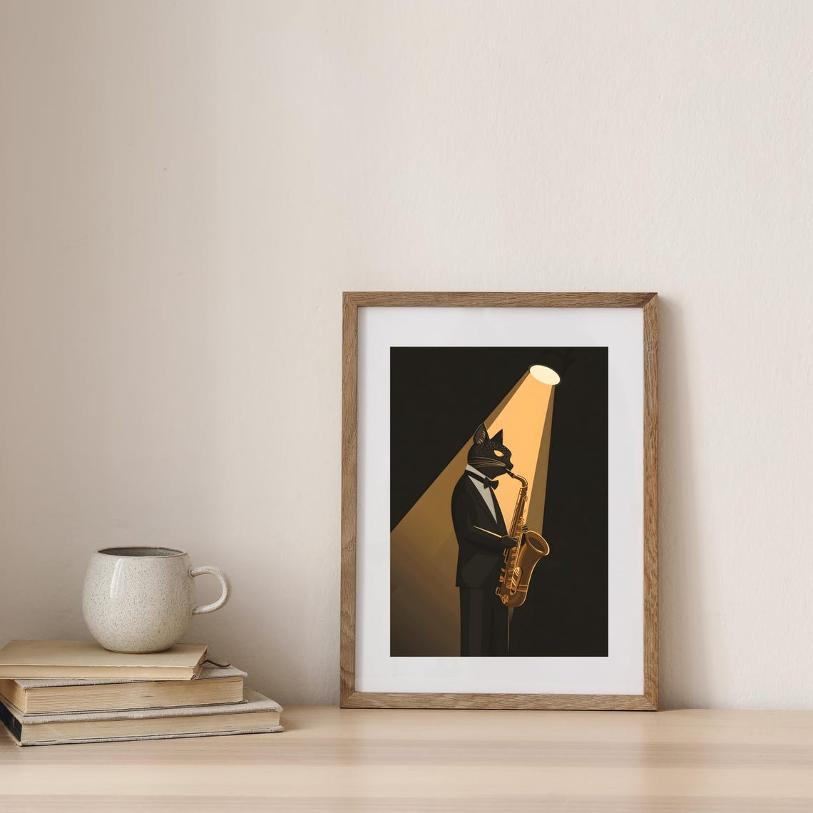 Black Cat in Tuxedo Playing Saxophone Under Spotlight Poster - Image 6