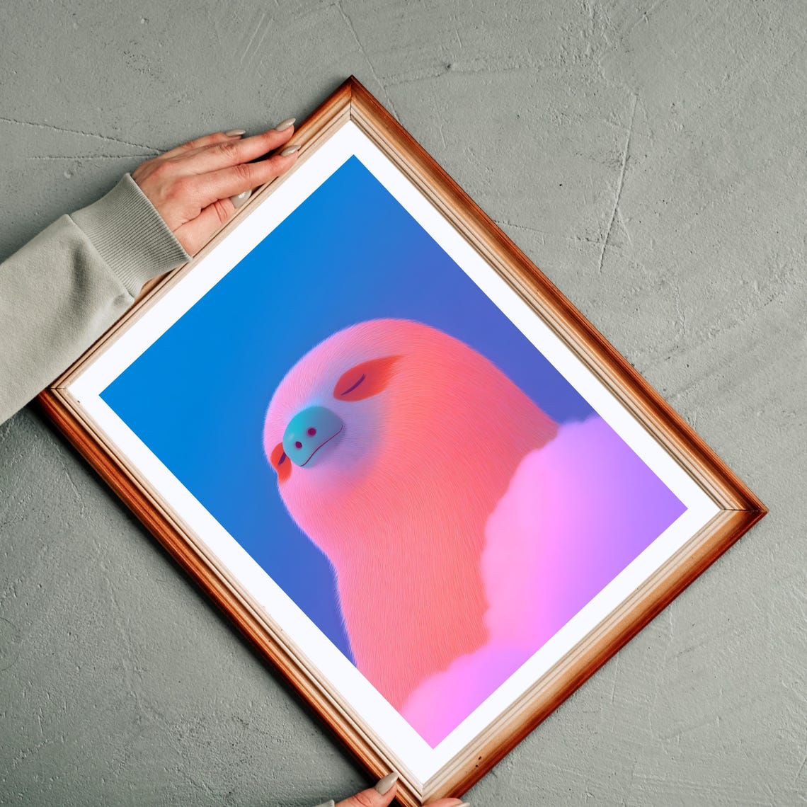 Dreamy Pink Sloth Resting Peacefully Among Soft Pastel Clouds Poster - Image 3
