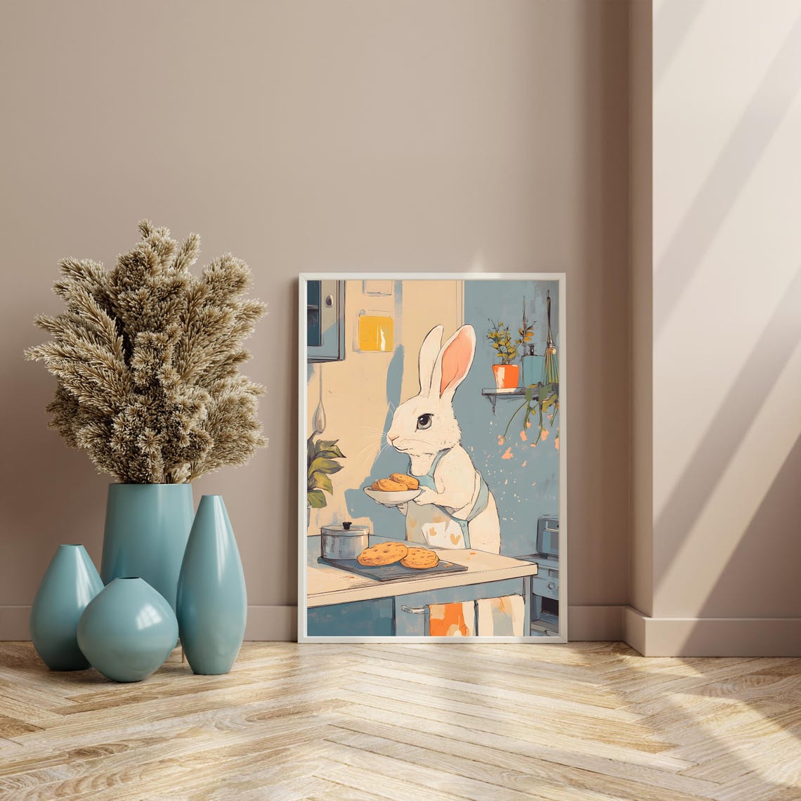 Cute Rabbit Baking Cookies In A Cozy Kitchen Bunny Illustration Poster - Image 8
