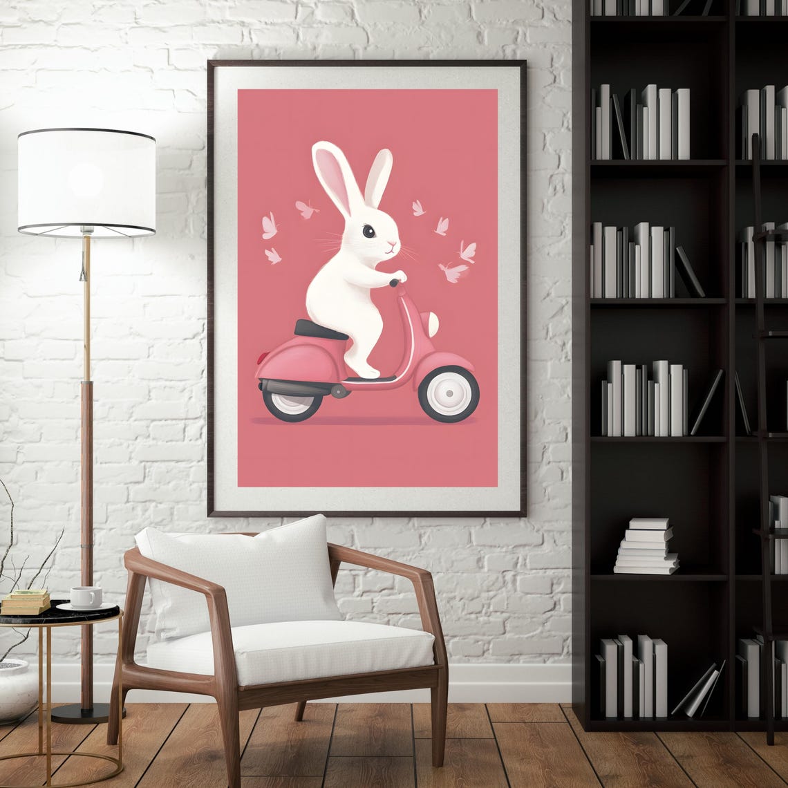 Bunny Riding Pink Scooter Cute Rabbit Animal Nursery Art Poster - Image 6