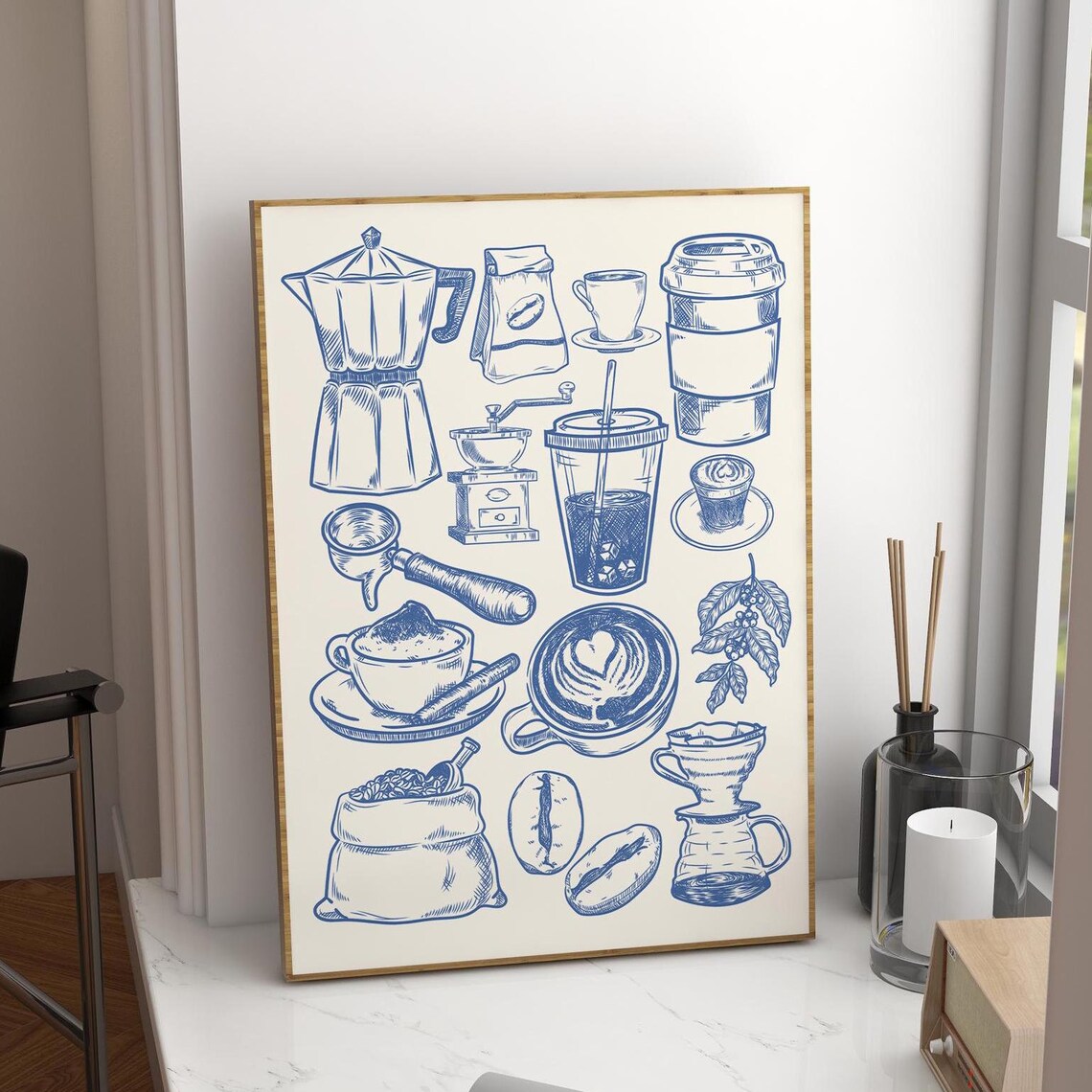 Coffee Wall Art, Navy Coffee Bar Art Print - Image 4