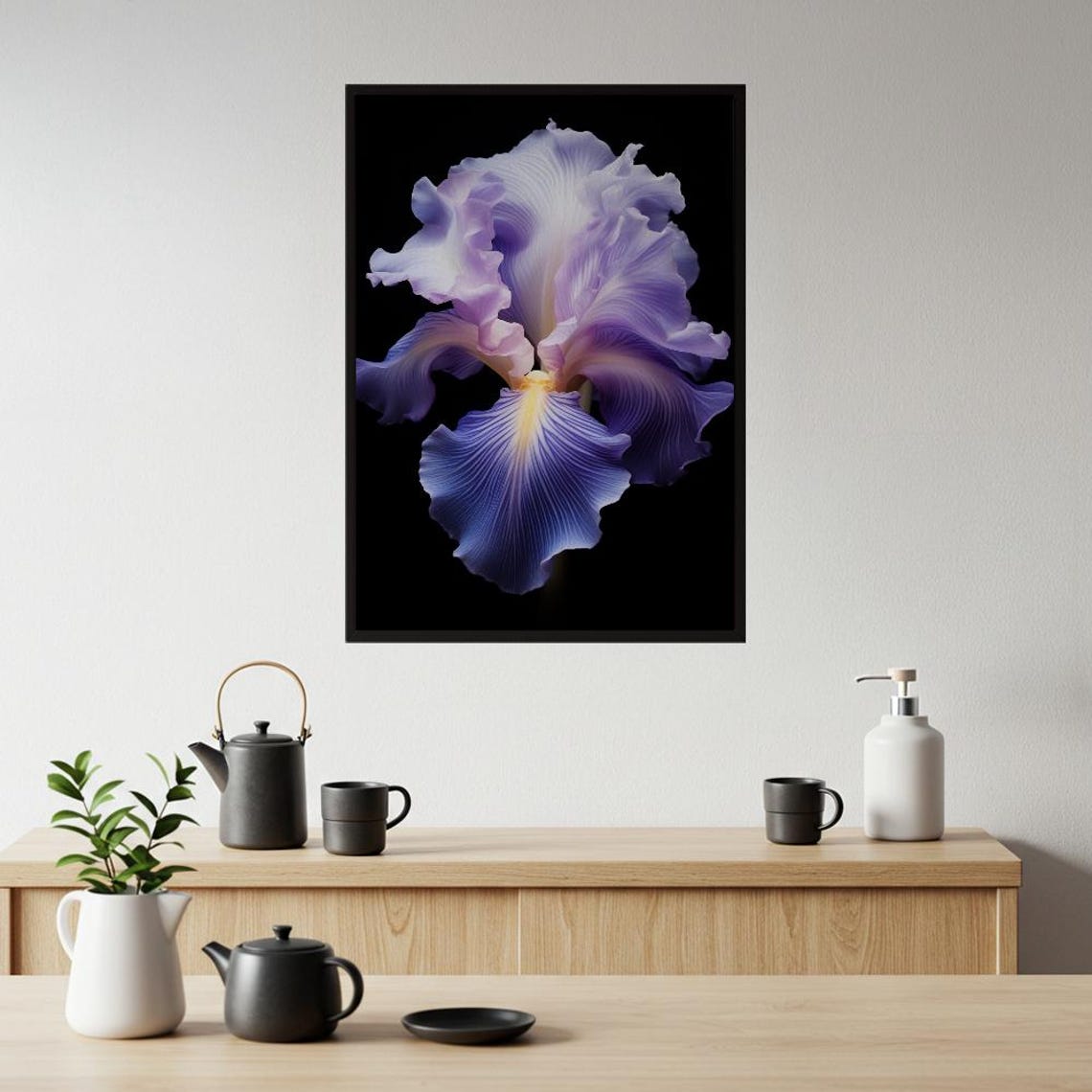 Purple Iris Flower Macro On Black Background Botanical Poster