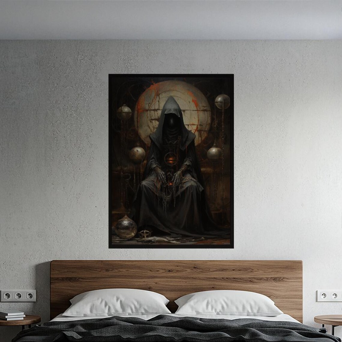 Shadowed Secrets Hooded Figure Dark Gothic Steampunk Fantasy Poster