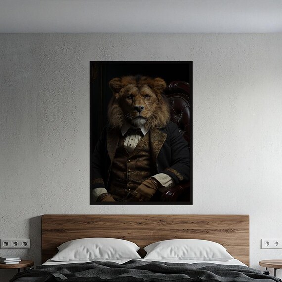 Regal Lion Gentleman Victorian Suit Dark Academia Portrait Poster