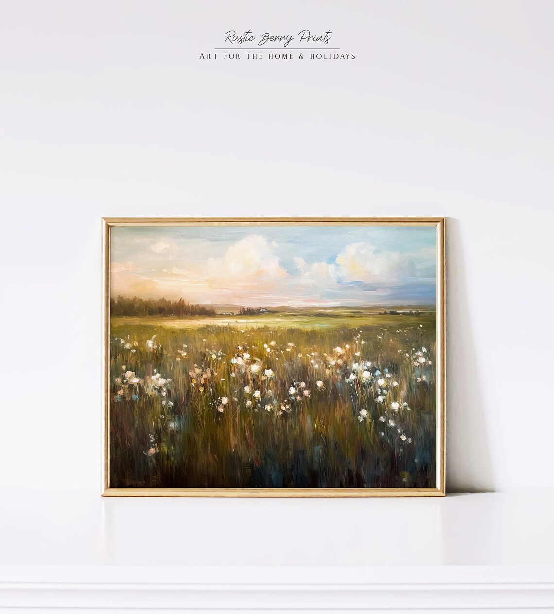 White Dandelion Wildflowers Blooming In Golden Summer Meadow Art Print