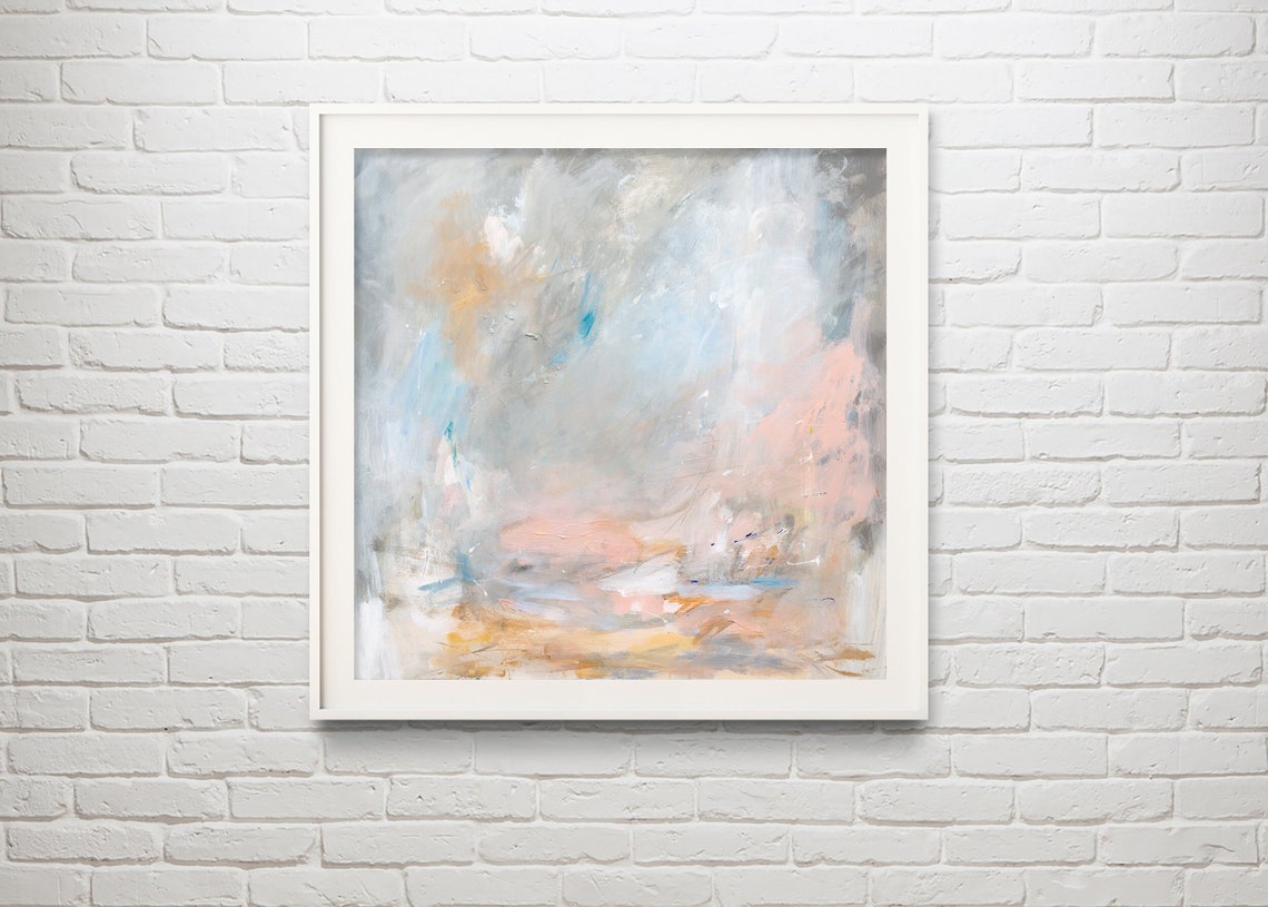 Soft Abstract Blush Pink Blue Grey Modern Minimalist Wall Art