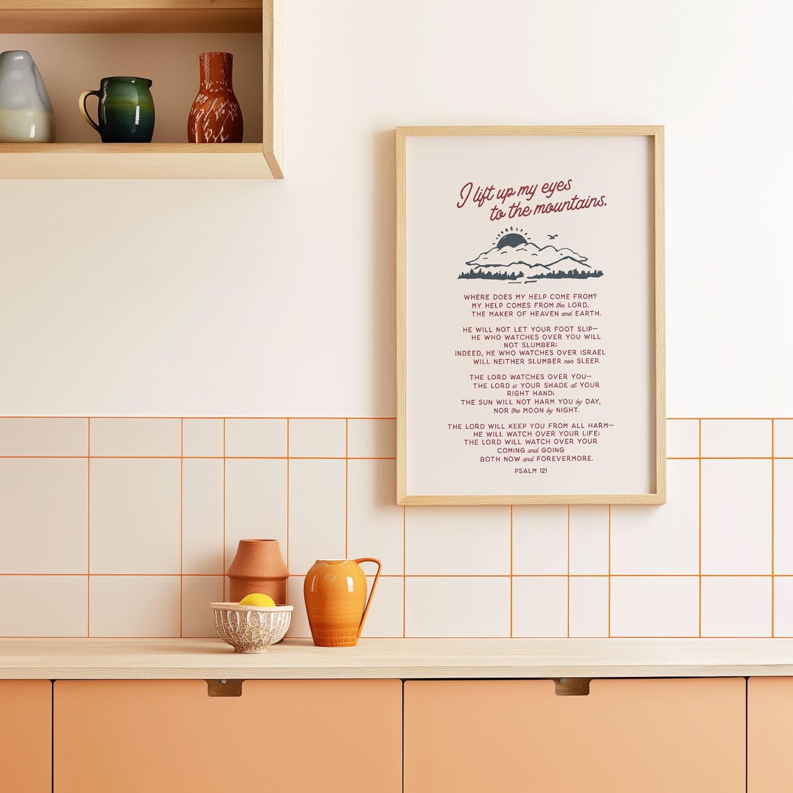 Psalm 121 I Lift Up My Eyes To The Mountains Retro Mountain Verse Poster - Image 2