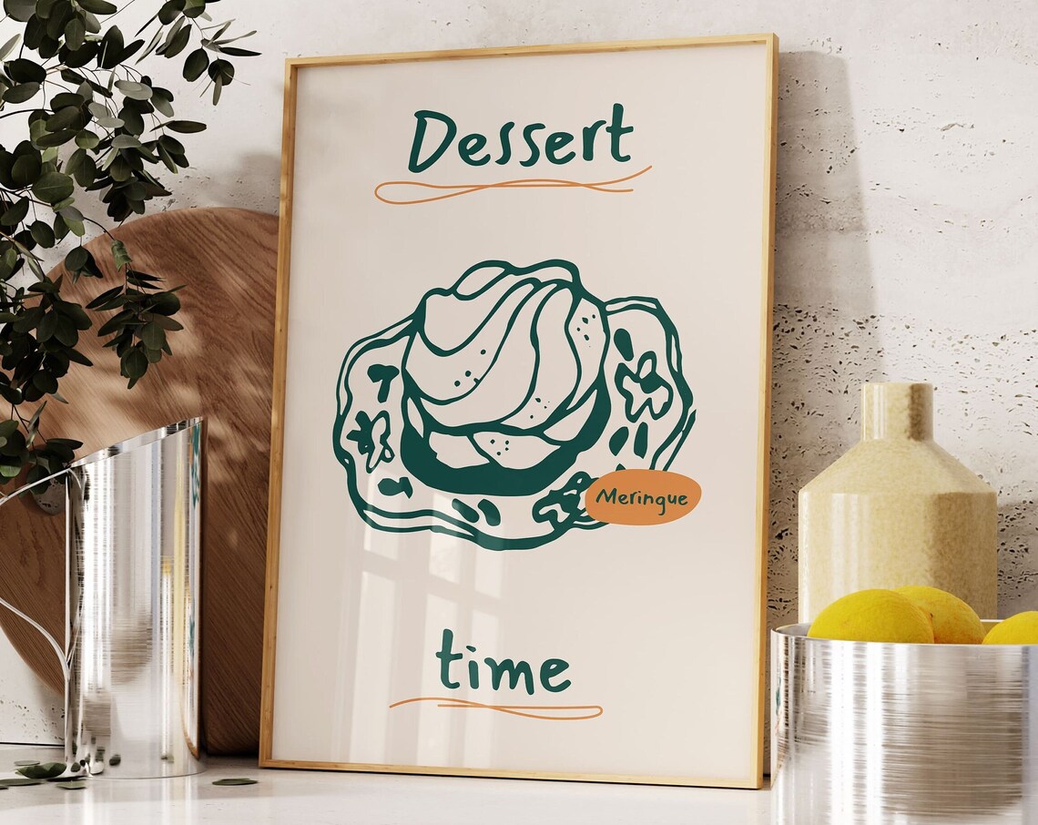 Dessert Time Meringue Swirled Sweet Kitchen Illustration Art Poster