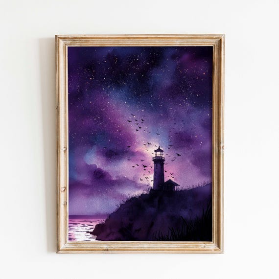 Lighthouse Halloween Watercolor Print Coastal Spooky Decor