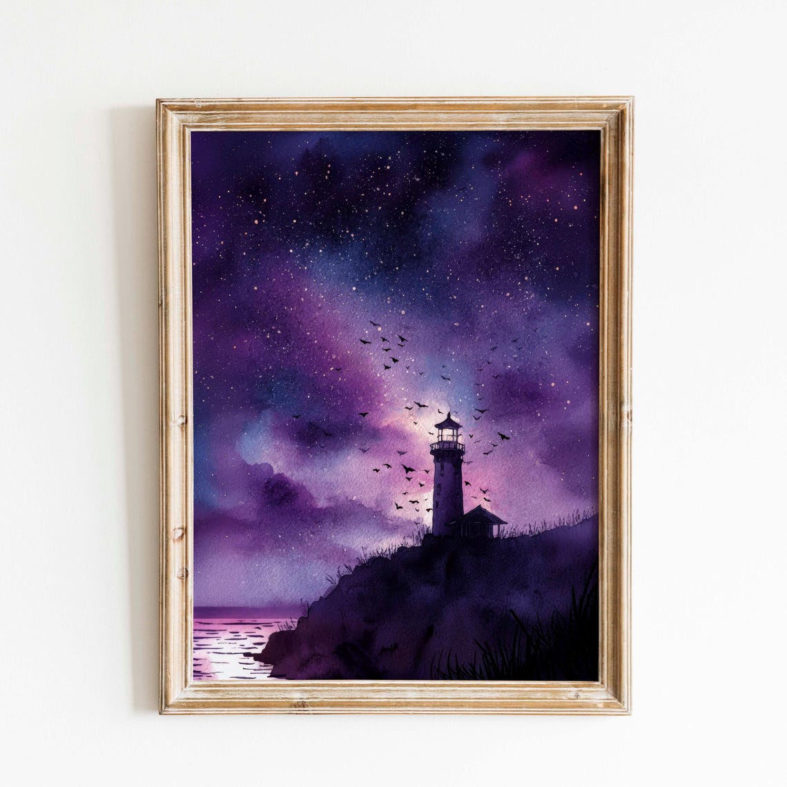 Lighthouse Halloween Watercolor Print Coastal Spooky Decor