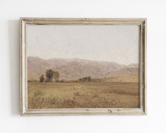 Vintage Mountain Print Antique Beige Landscape Painting Vintage Muted Decor Rustic Gallery Wall Decor Farmhouse Wall Decor