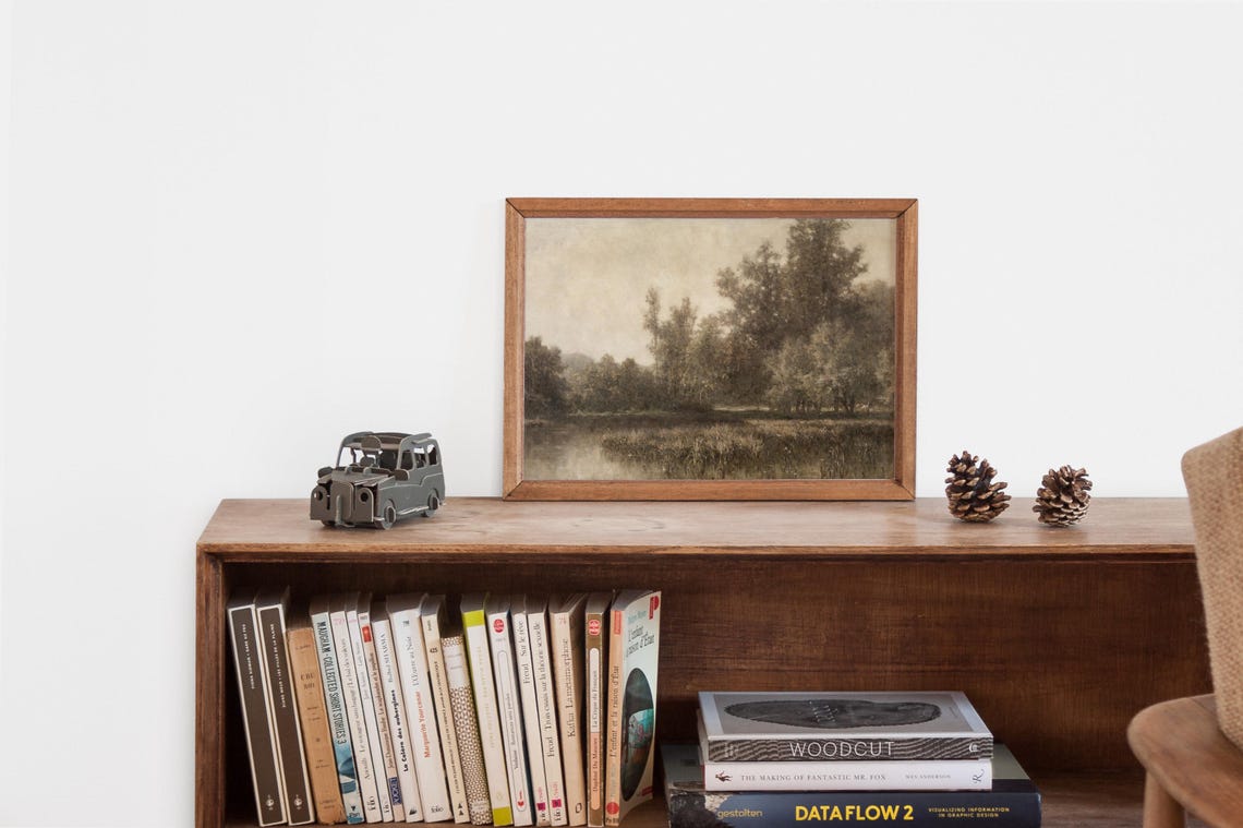 Moody Autumn Marsh Landscape Vintage Fall Scene With Trees In Antique Tone Rustic Wall Art For Cozy Decor - Image 2