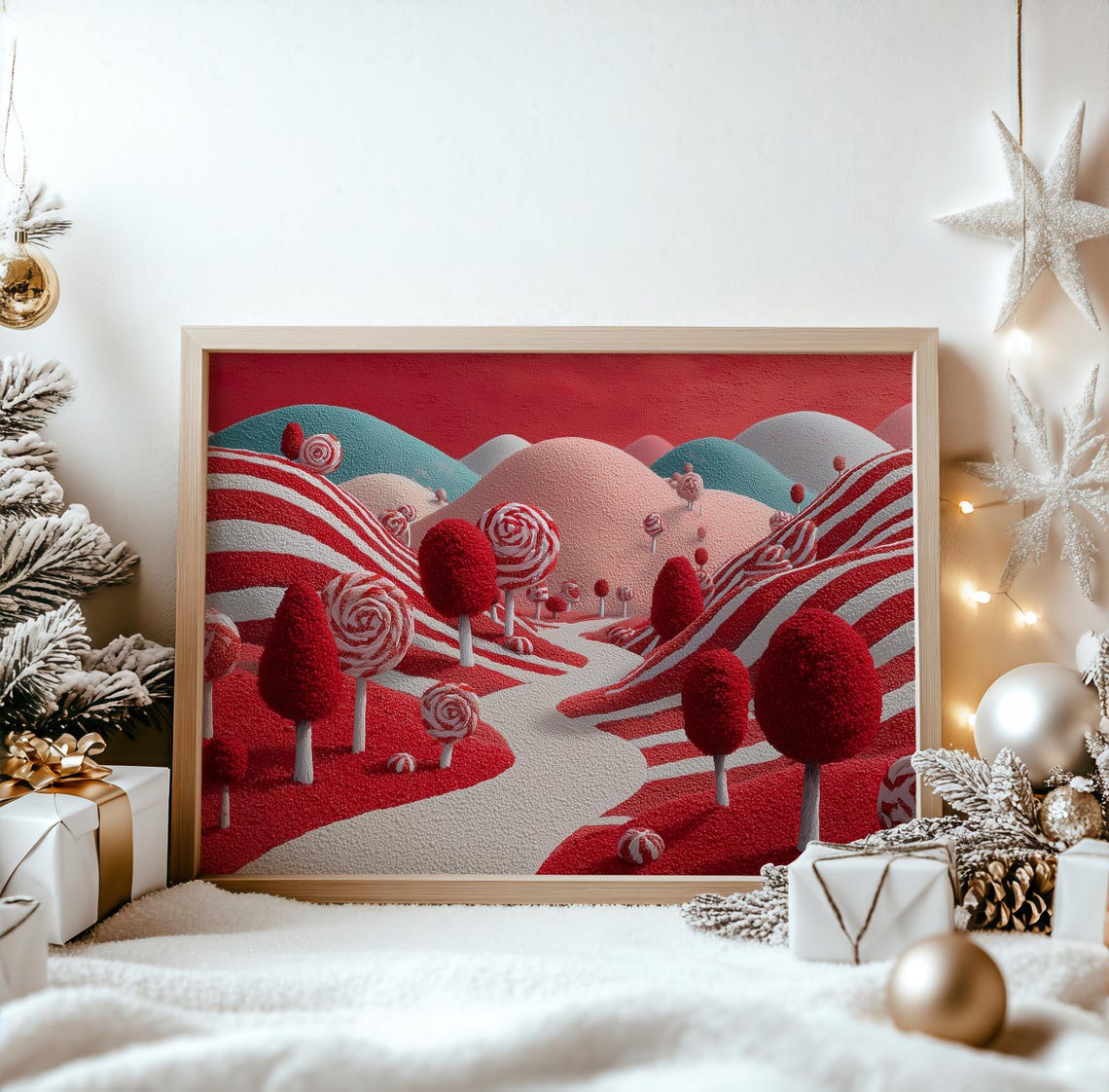 Peppermint Candy Landscape Christmas Holiday Wonderland Wall Art