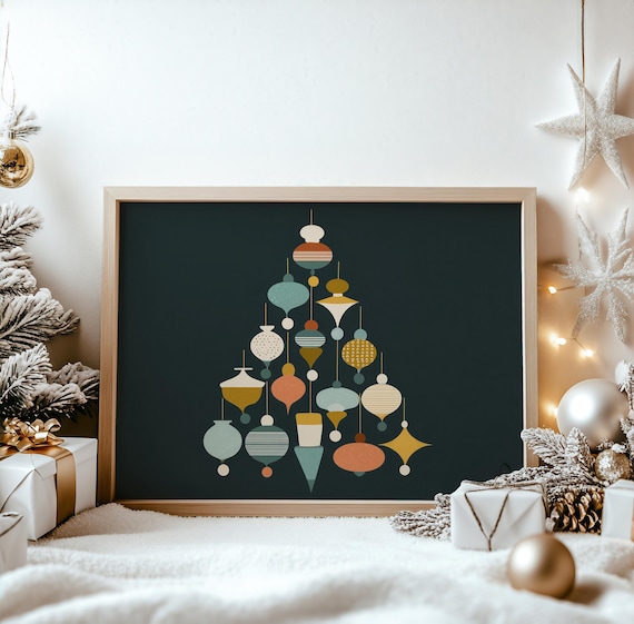 Modern Mid Century Retro Ornament Christmas Tree Festive Wall Art