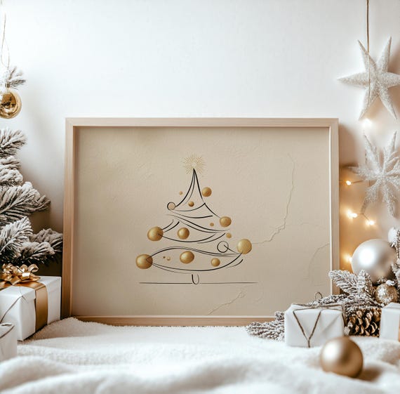 Minimalist Christmas Tree Line Art Elegant Holiday Decor Wall Modern Festive Home Decoration Ornament Print 765