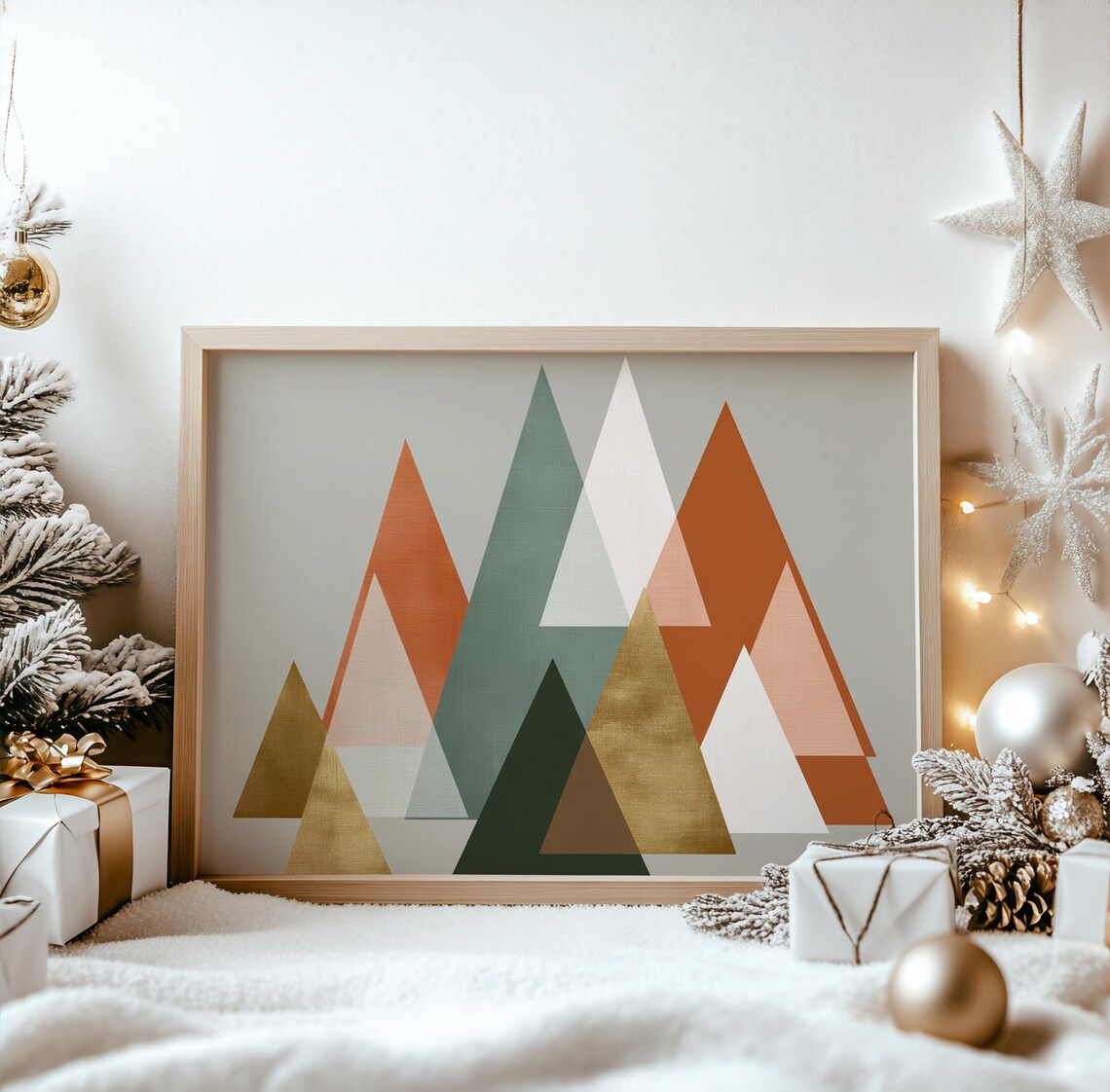 Modern Abstract Christmas Trees Art Geometric Holiday Design Festive Wall Decor Winter Overlapping Triangles Print 745