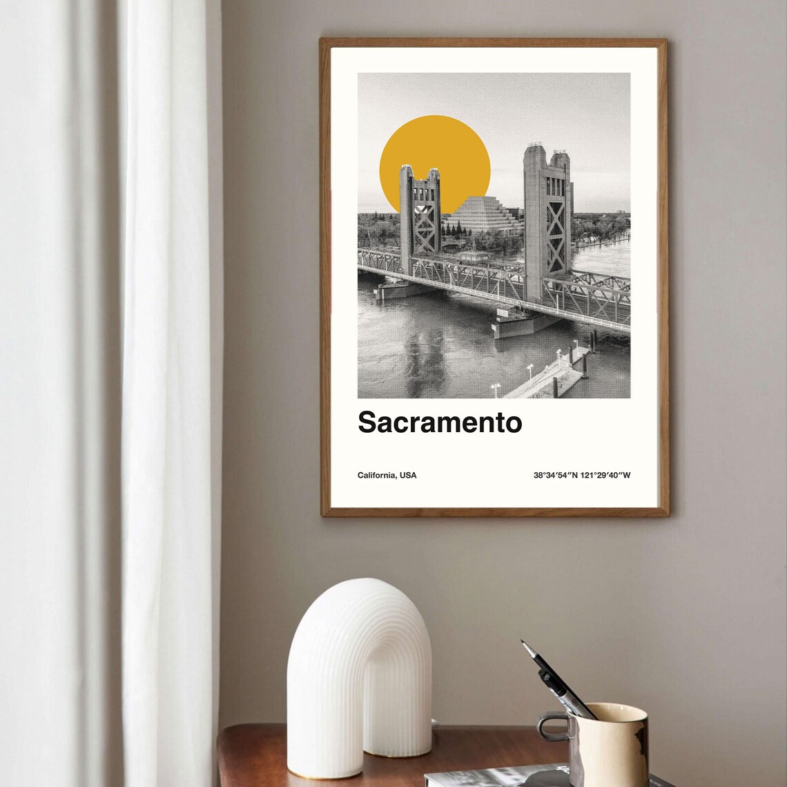 Sacramento Minimalist Travel Poster, Retro Skyline Art - Image 3