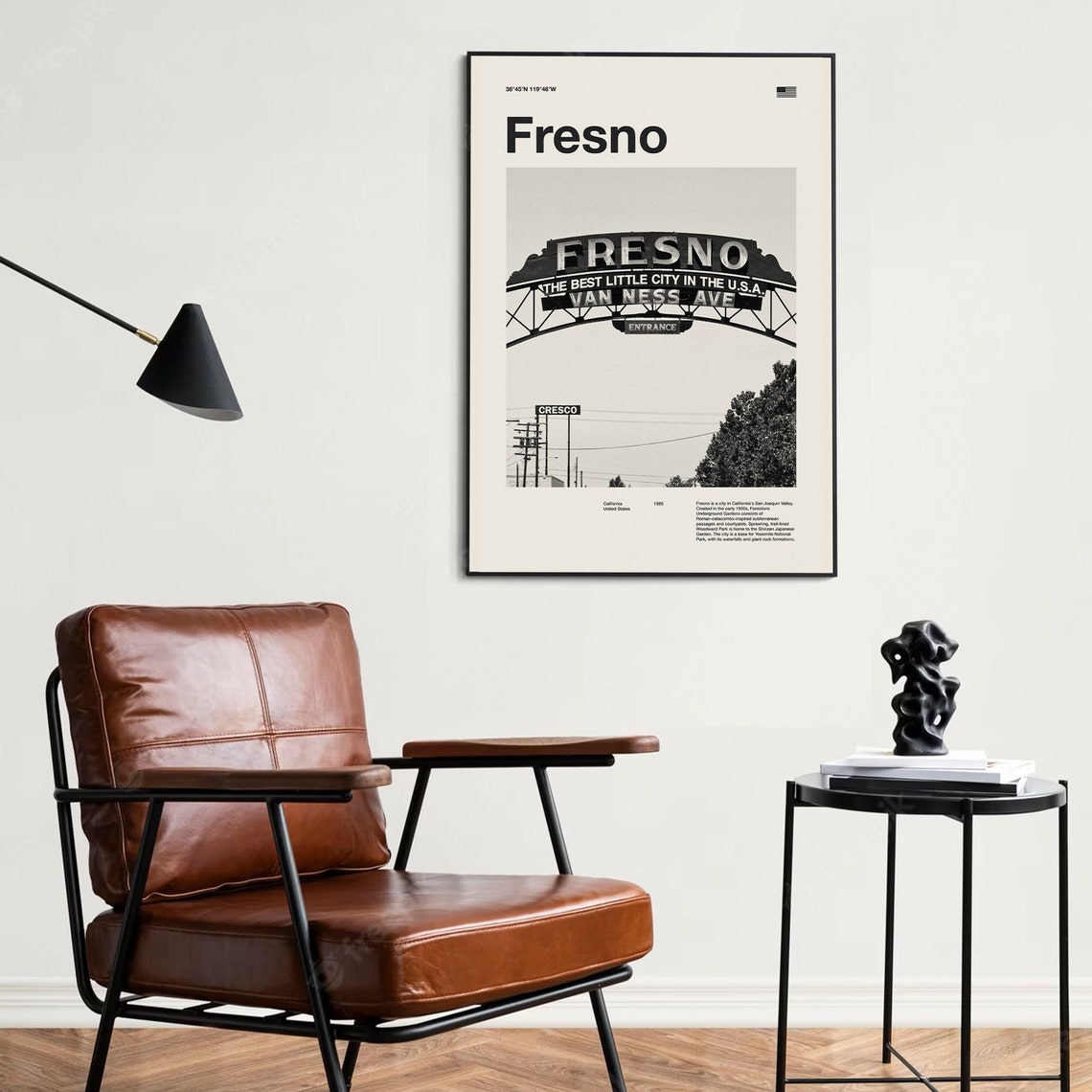 Fresno California Black and White Historic Arch City Photo Poster - Image 3