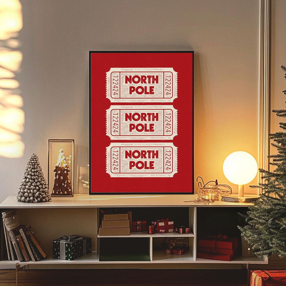 North Pole Retro Christmas Ticket Stub Red Vintage Holiday Poster - Image 4