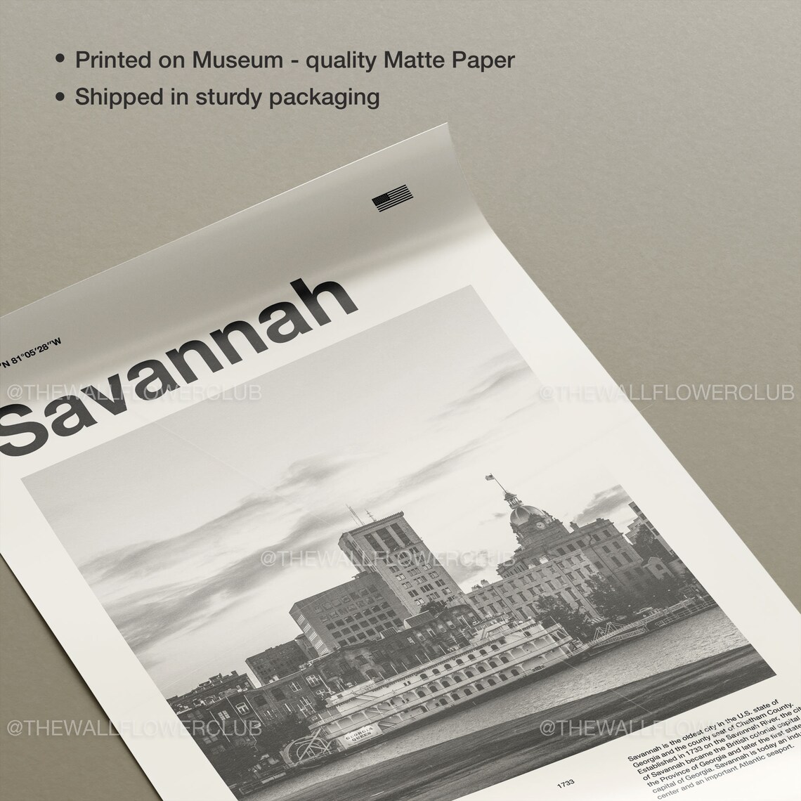 Savannah Georgia Riverfront Mid Century Black and White Photo Poster - Image 2