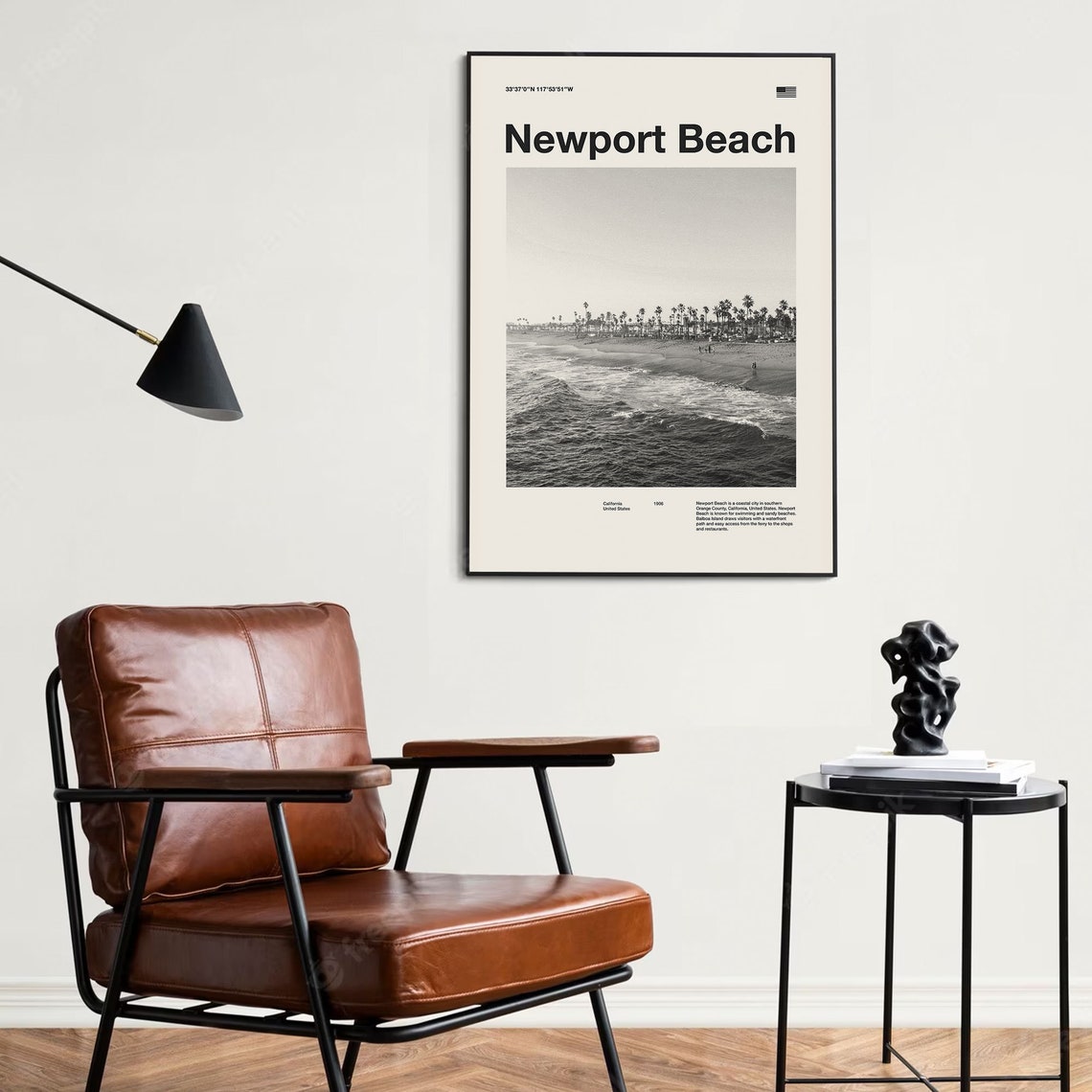 Newport Beach California Mid Century Black White Photo Poster - Image 4