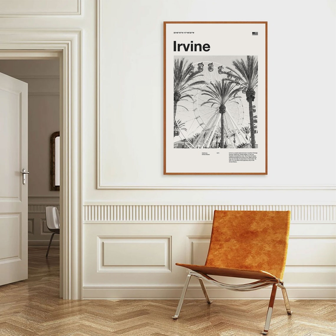 Irvine California Ferris Wheel Palm Trees Black White Travel Poster - Image 2