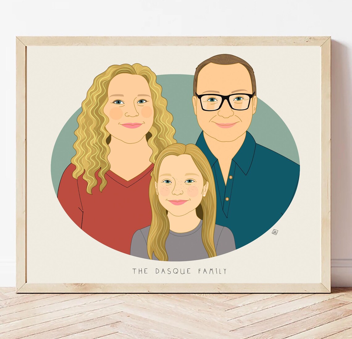 Family BTS Personalized Family of Three Illustration Portrait Poster - Image 5