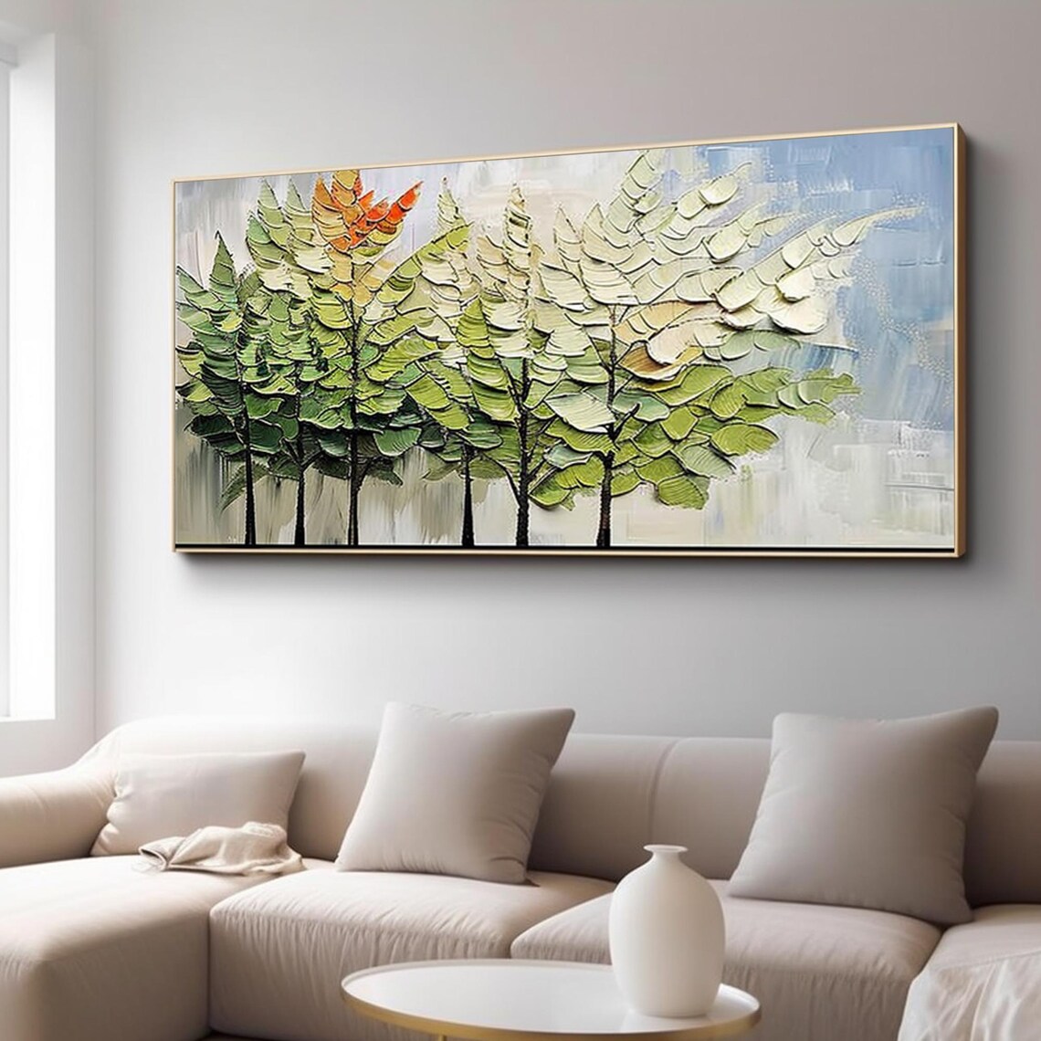 Large Original Texture Birch Tree Acrylic Painting Abstract Modern Texture Green Tree Painting Original Texture Poplar Tree Wall Decoration - Image 2