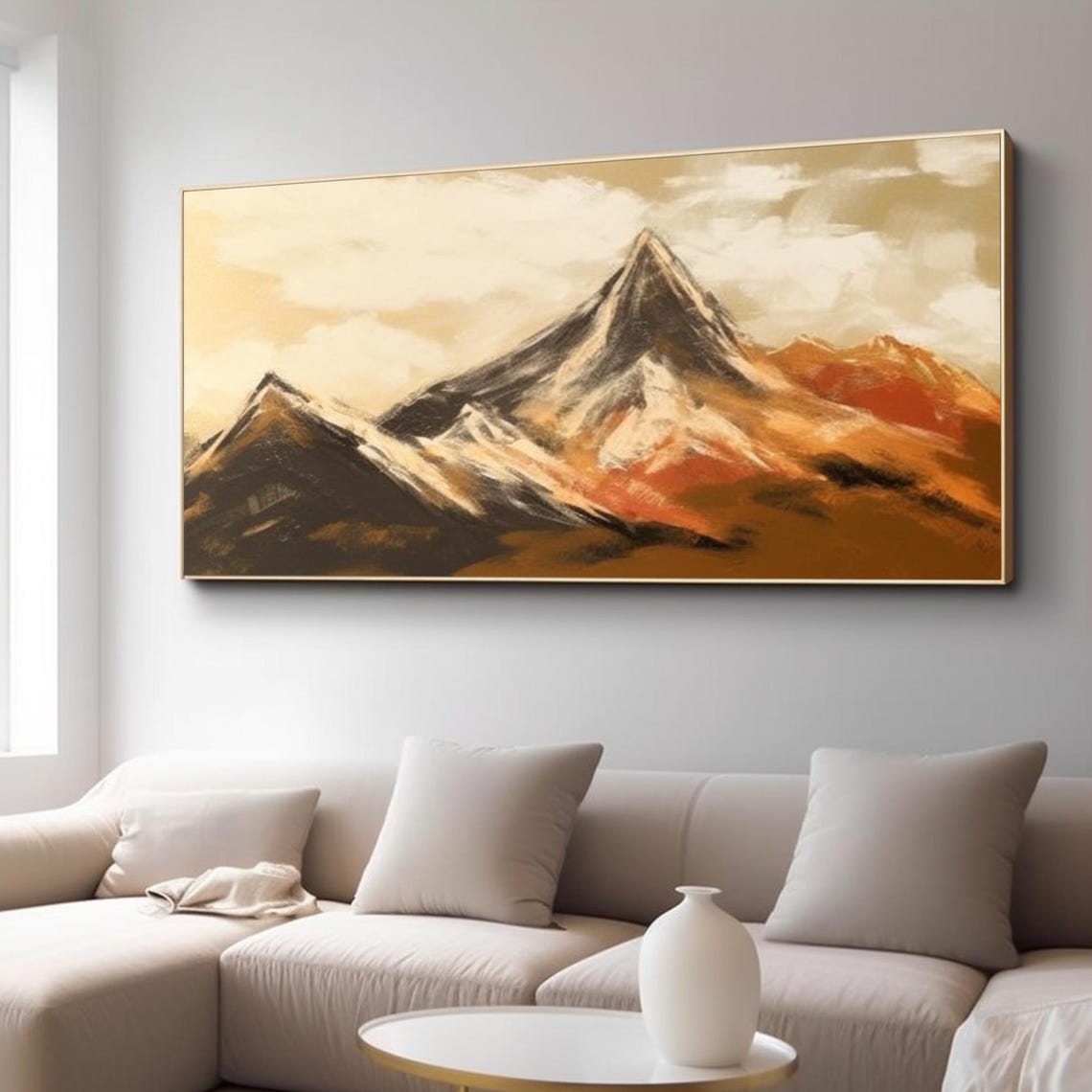 Original Mountain Painting 3d Impasto Textured Wall Art Abstract Snow Peak Artwork Orange And Brown Wall Decor Living Room Art - Image 3