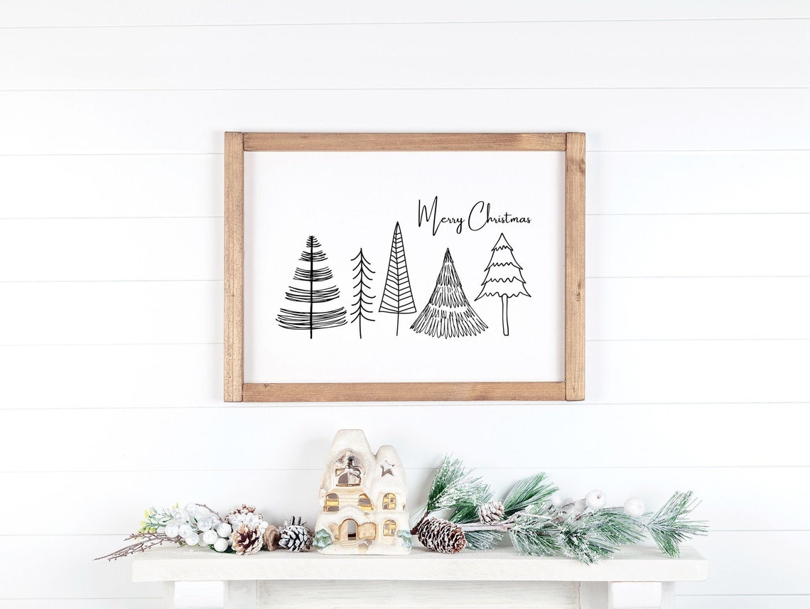 Merry Christmas Five Line Art Pine Trees Decor Wall Decor Poster - Image 4