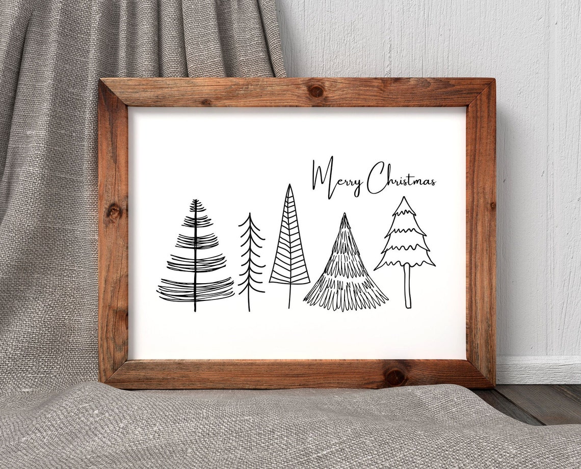 Merry Christmas Five Line Art Pine Trees Decor Wall Decor Poster - Image 5