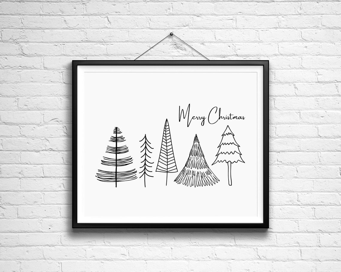 Merry Christmas Five Line Art Pine Trees Decor Wall Decor Poster - Image 2
