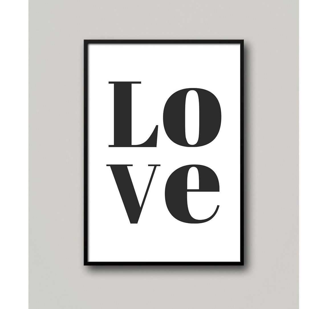 Love Typography Bold Black White Minimal Word Art Wall Decor Poster