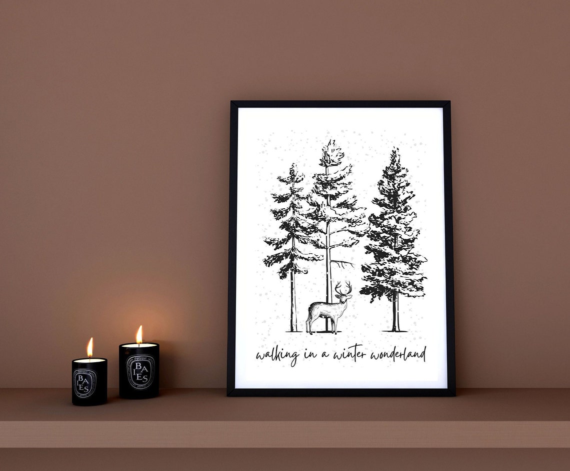 Walking in a Winter Wonderland Deer Pines Art Wall Decor Poster - Image 2