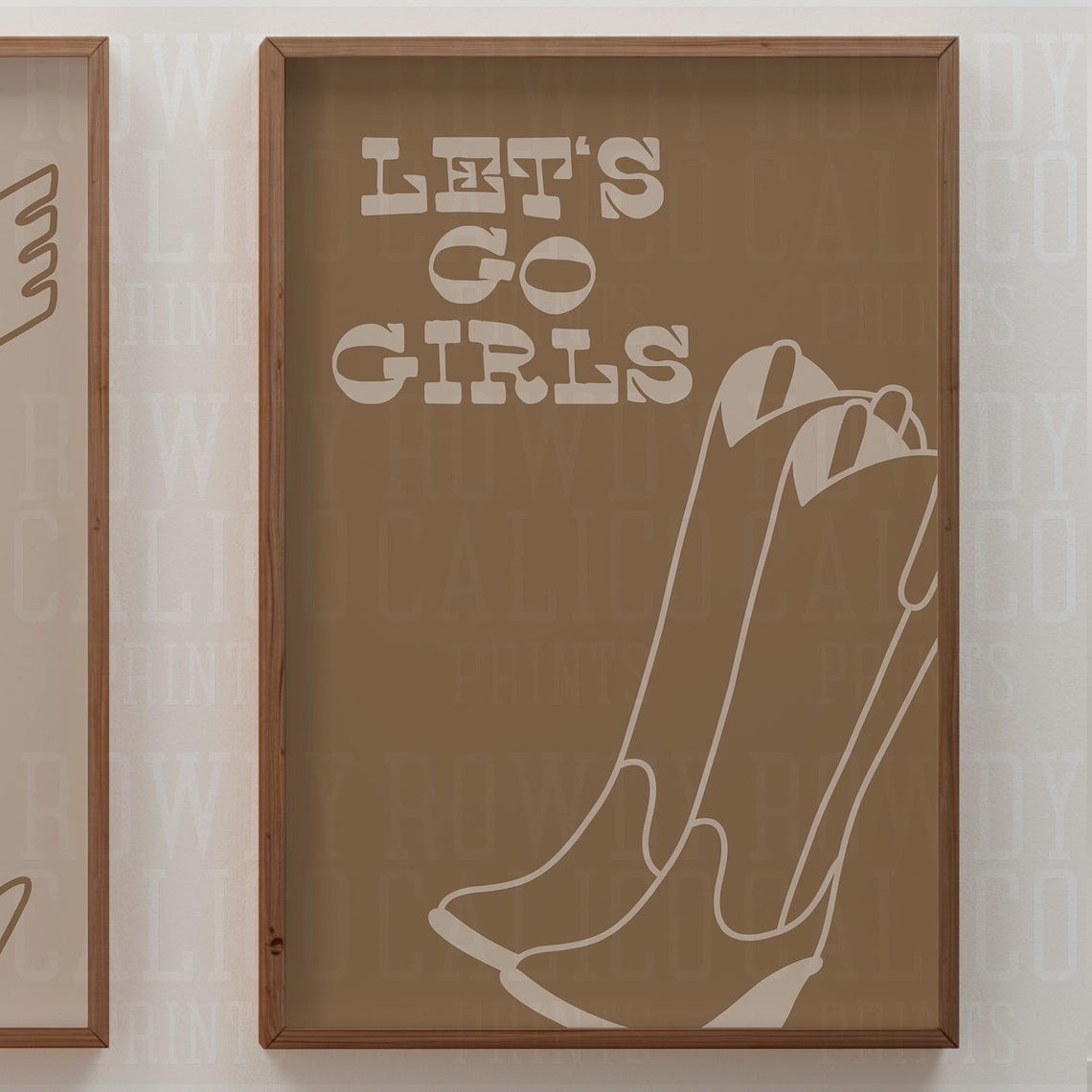 Let's Go Girls Cowboy Boots Line Art Tan Western Quote Poster - Image 2