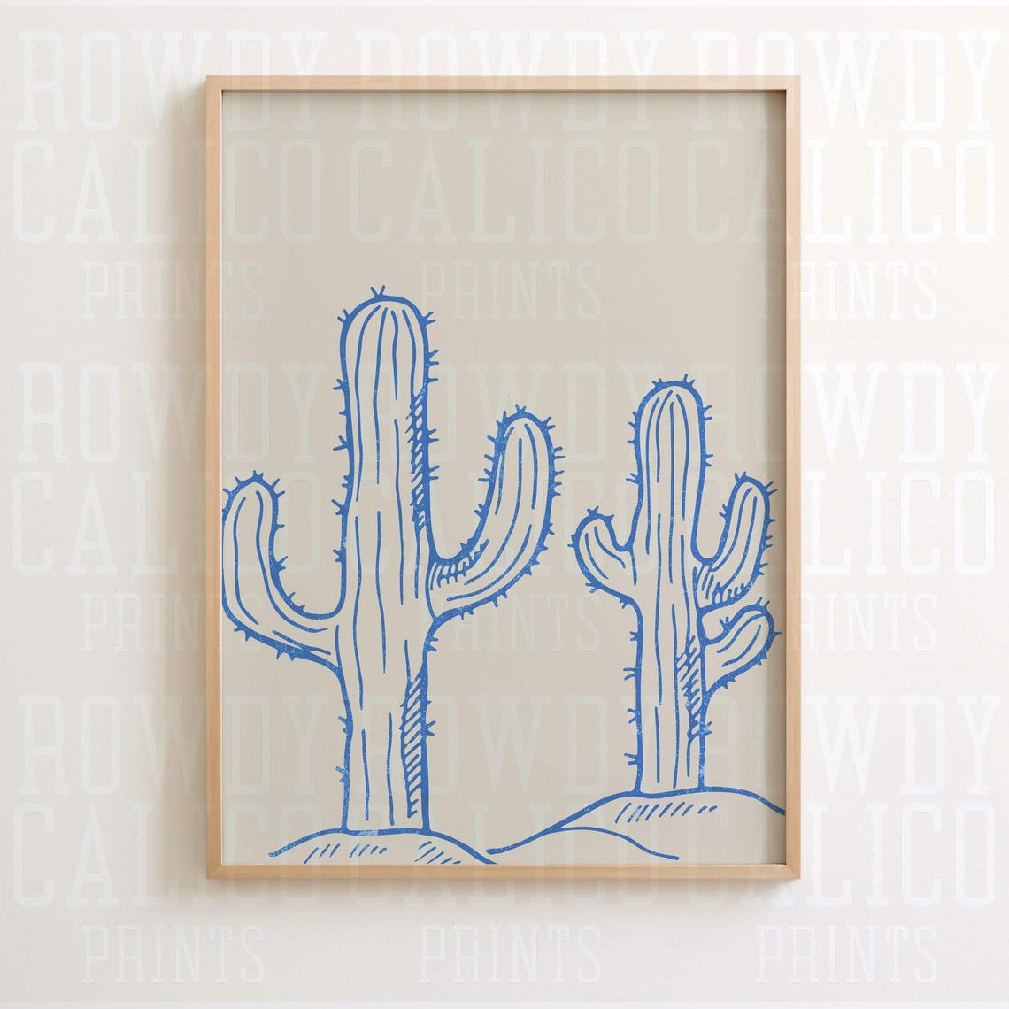 Hand Drawn Blue Cactus Pair Minimalist Western Desert Poster