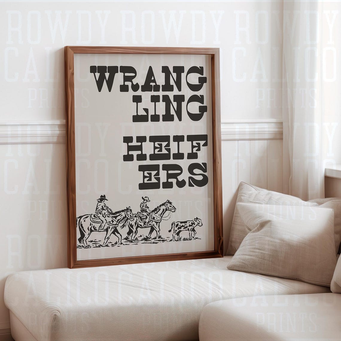 Wrangling Heifers Stacked Type Cattle Drive Silhouette Ranch Poster