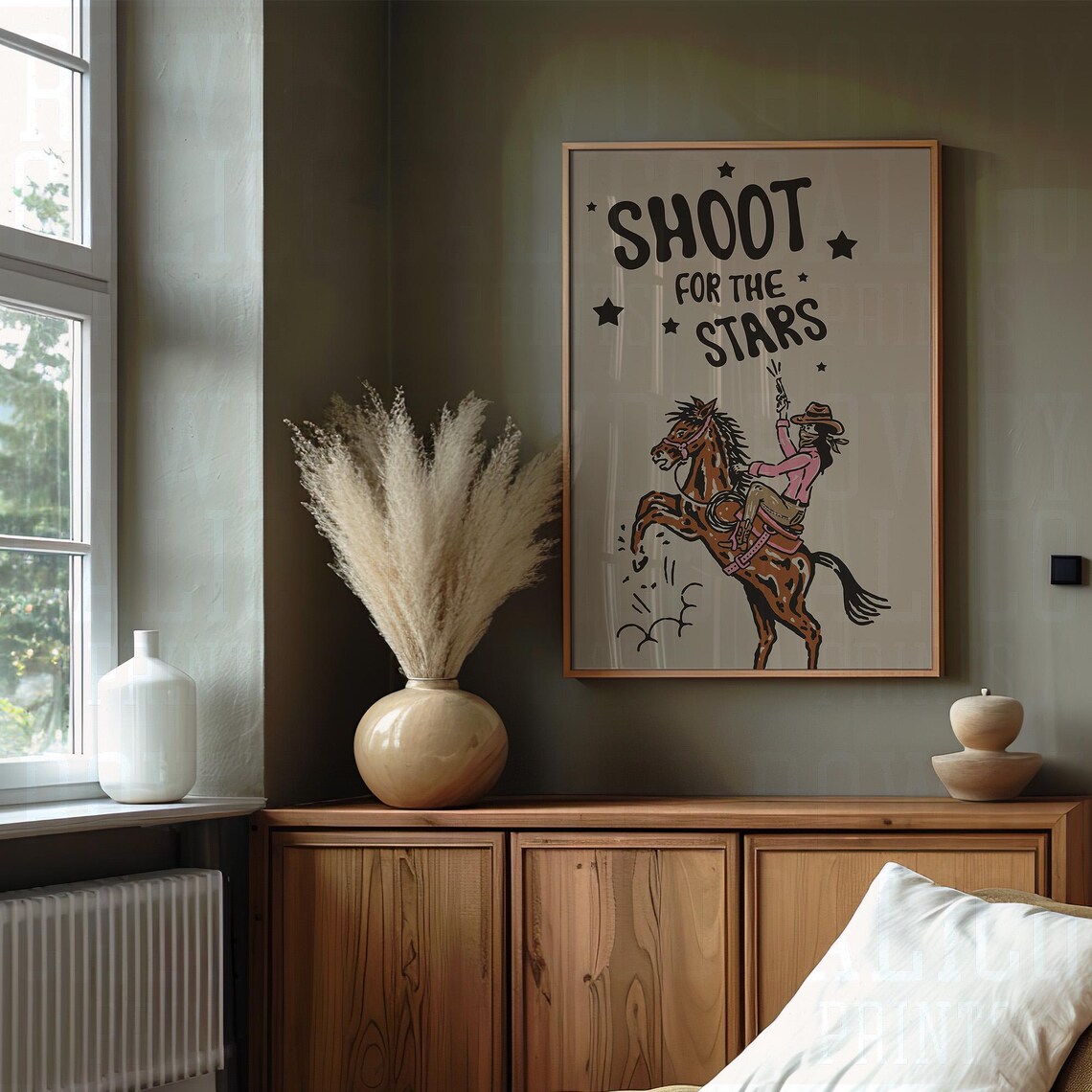 Shoot For The Stars Cowgirl Horseback Retro Western Quote Poster - Image 2
