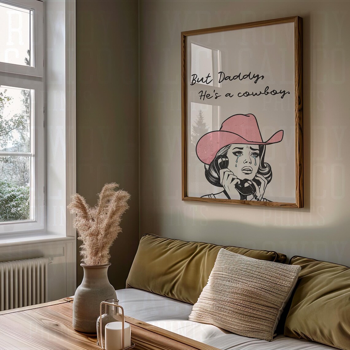 But Daddy Hes A Cowboy Crying Cowgirl Pink Hat Pop Art Poster - Image 3