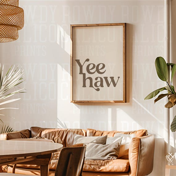Yeehaw Cowboy Western Vintage Style Prints Minimalist Neutral Colors Trendy Wall Art Posters