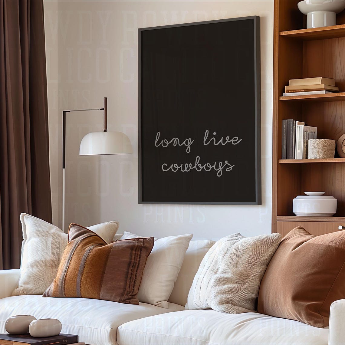 Long Live Cowboys Hand Lettered Script Black Western Quote Poster - Image 3