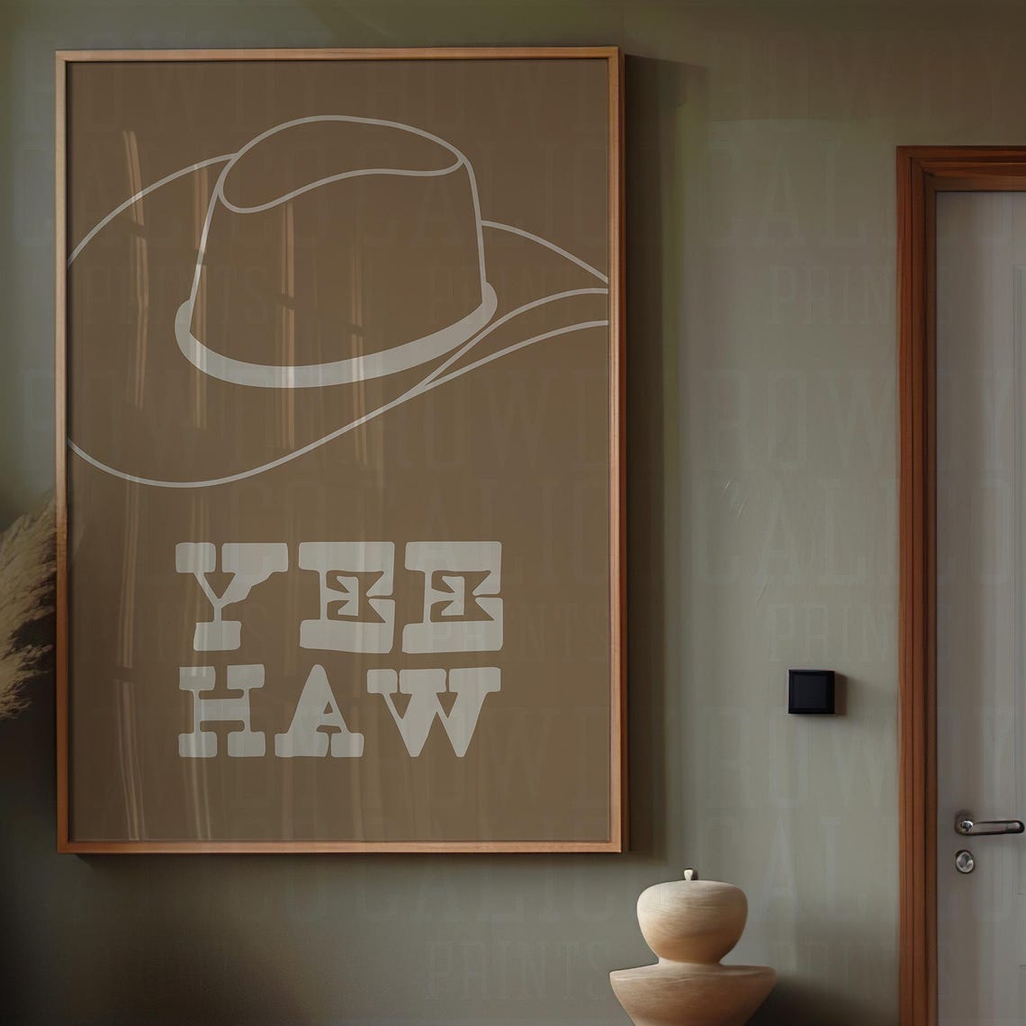 Yee Haw Cowboy Hat Line Art Minimalist Tan Western Quote Poster - Image 3