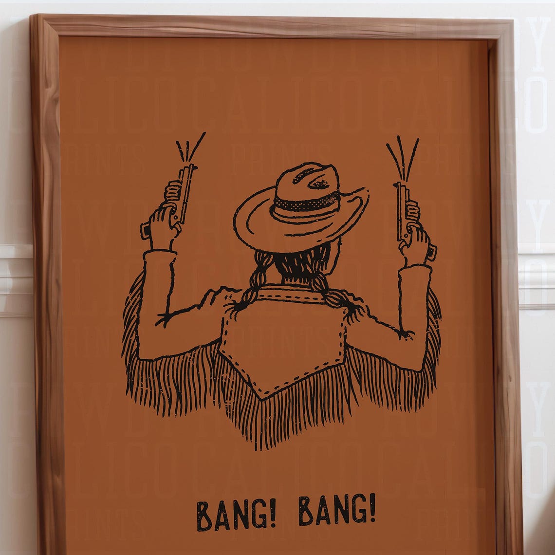 Bang Bang Cowgirl Fringe Jacket Pistols Orange Western Poster - Image 3