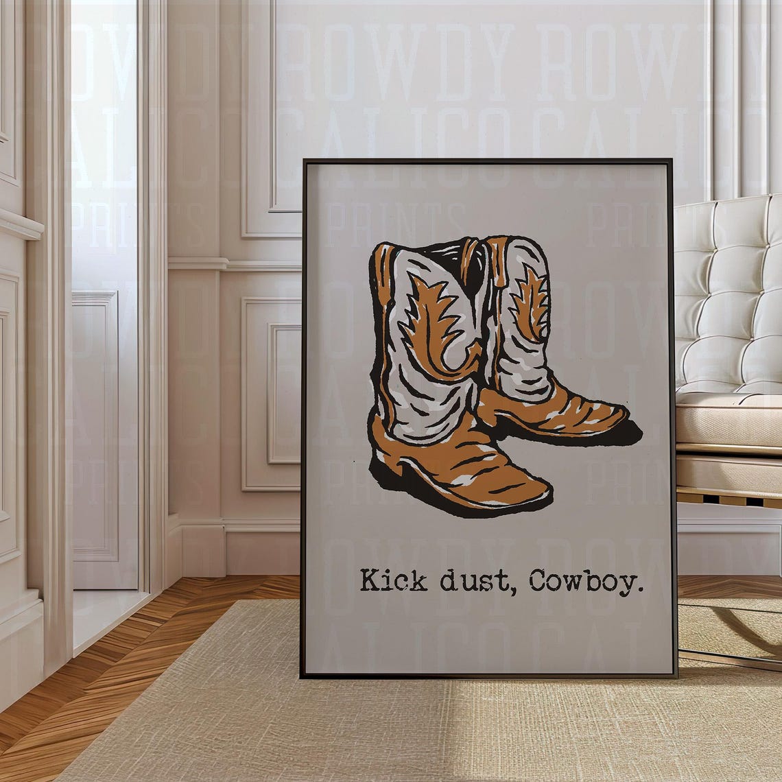 Kick Dust Cowboy Tan Boots Illustration Funny Western Quote Poster - Image 3