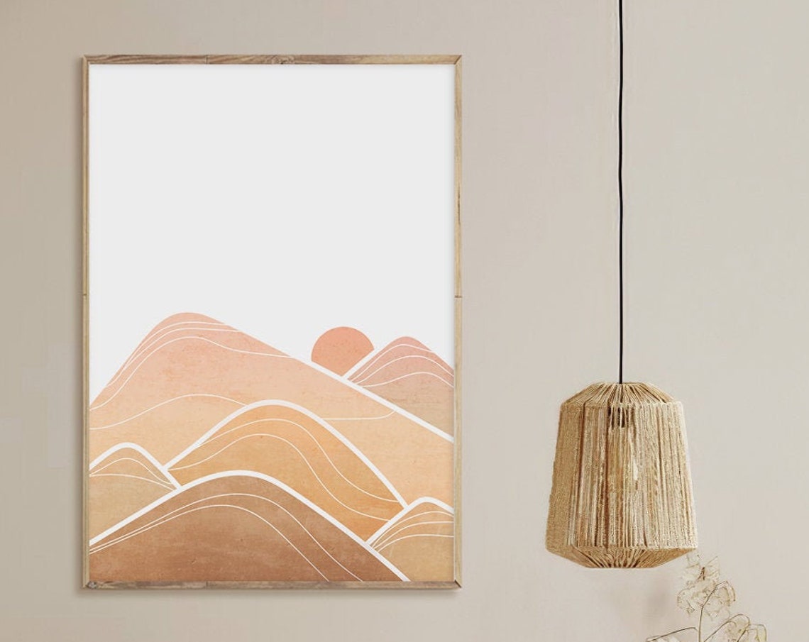 Terracotta Mountain Ridges Sun Abstract Line Work Landscape Poster - Image 4