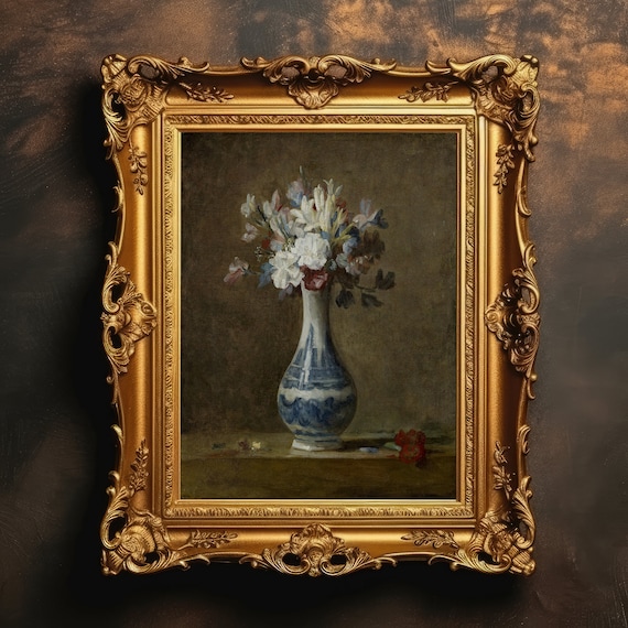 Vase of Flowers Floral Still Life, Vintage Art Print