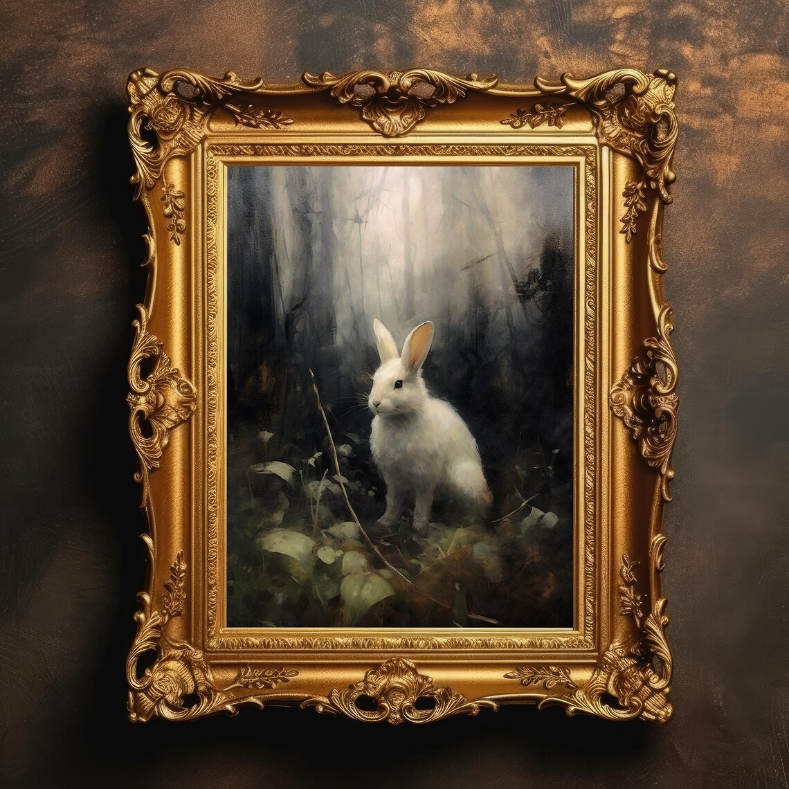 White Rabbit Forest Vintage Canopy Landscape Art Print