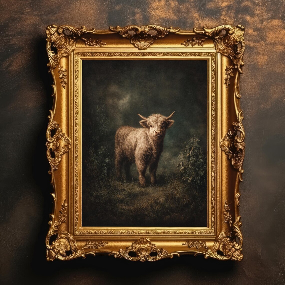 Highland Cow Oil Painting Vintage Farmhouse Art Print